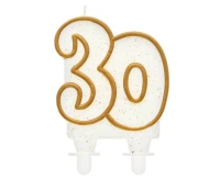 Birthday candle digit "30", gold outline, 8 cm
